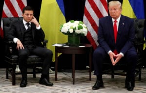 Ukraine's President Volodymyr Zelensky listens during a bilateral meeting with US President Donald Trump on the sidelines of the 74th session of the United Nations General Assembly in New York.